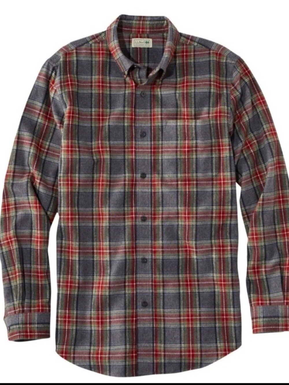 NWT L.L. Bean Men's Scotch Plaid Flannel Shirt, Slightly FittedGray Stewart L